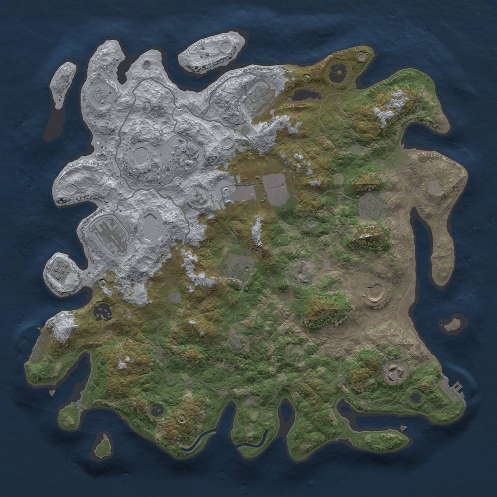 Rust Map: Procedural Map, Size: 4000, Seed: 47121, 18 Monuments