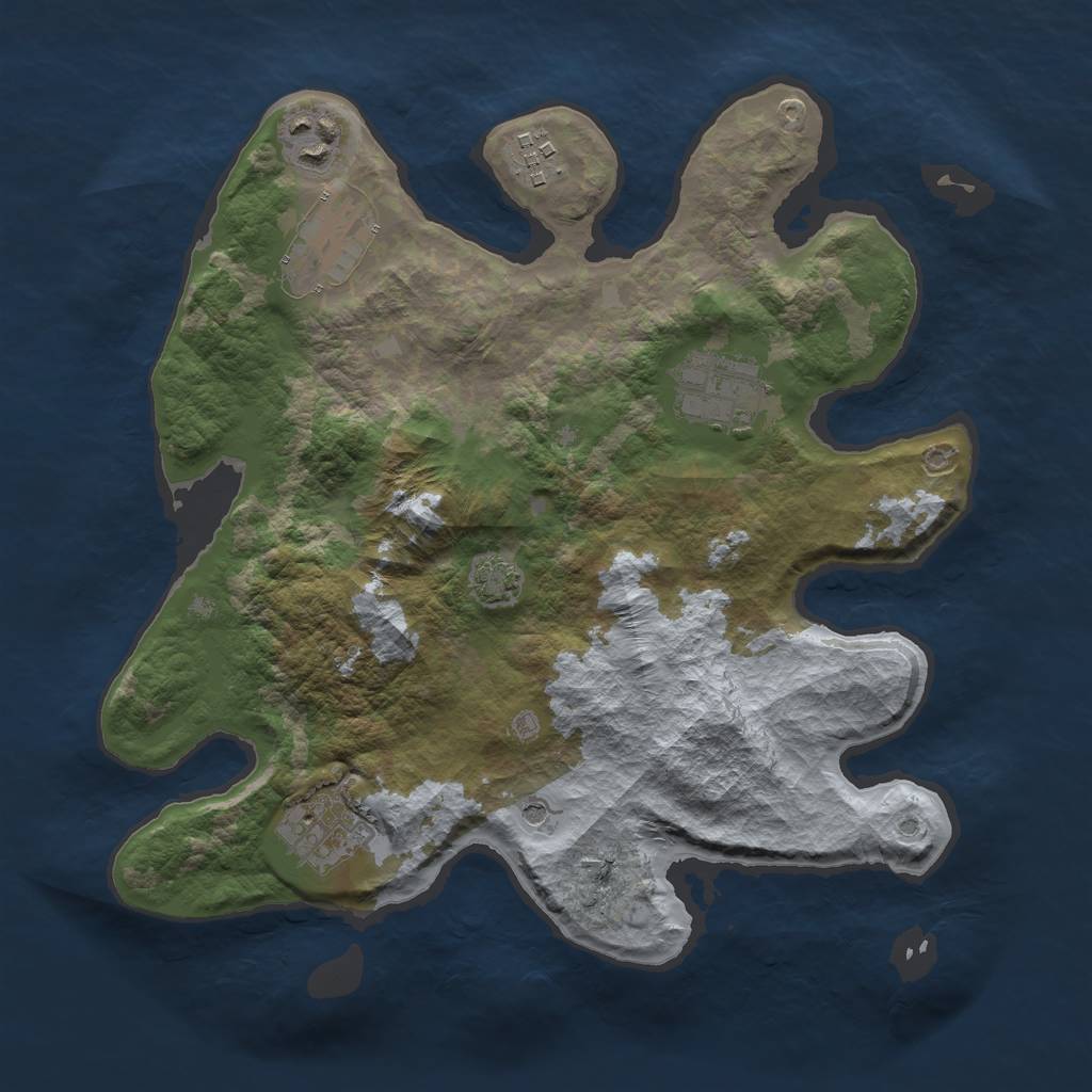 Rust Map: Barren, Size: 3000, Seed: 16796, 9 Monuments