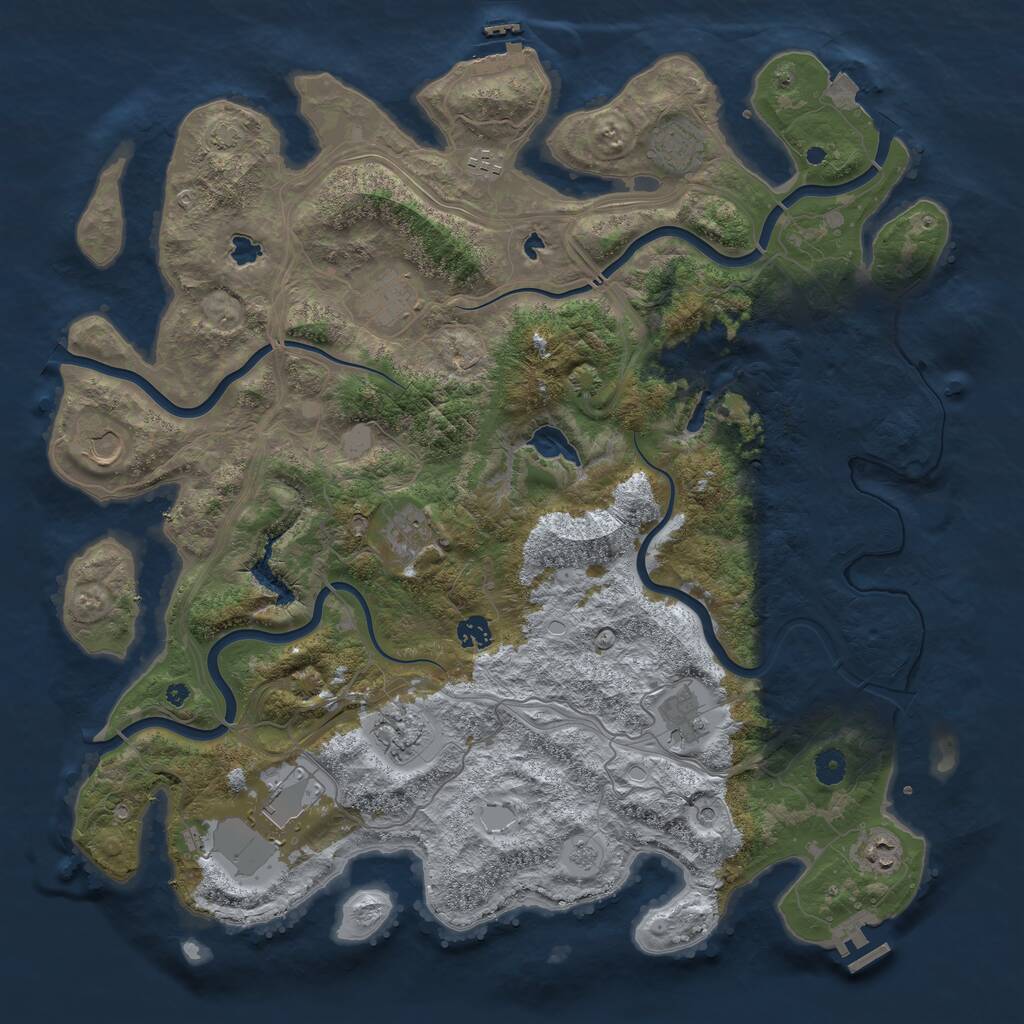 Rust Map: Procedural Map, Size: 4500, Seed: 1285624779, 16 Monuments