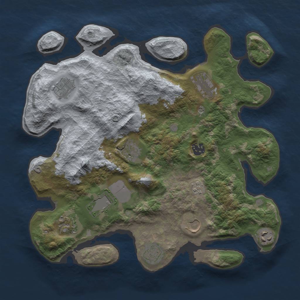 Rust Map: Barren, Size: 3500, Seed: 231235444, 13 Monuments