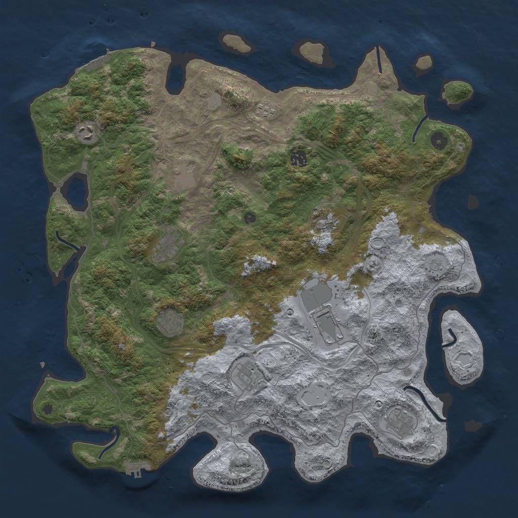 Rust Map: Procedural Map, Size: 4500, Seed: 1192066465, 17 Monuments