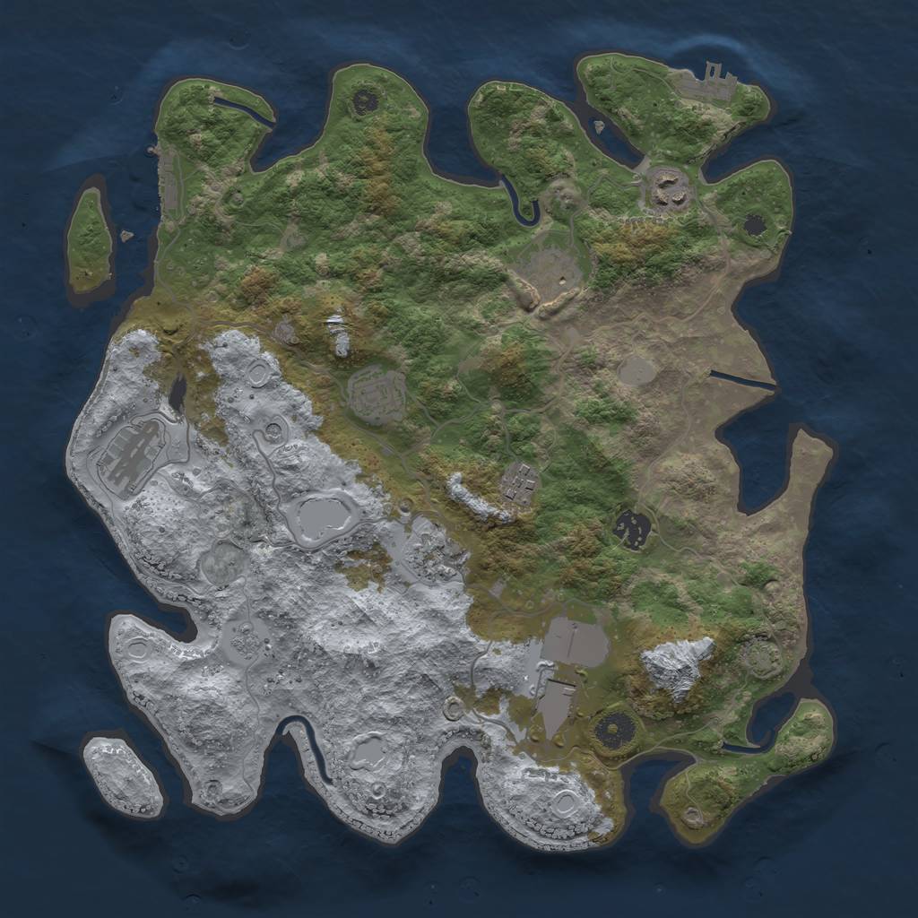 Rust Map: Procedural Map, Size: 3700, Seed: 30923548, 16 Monuments