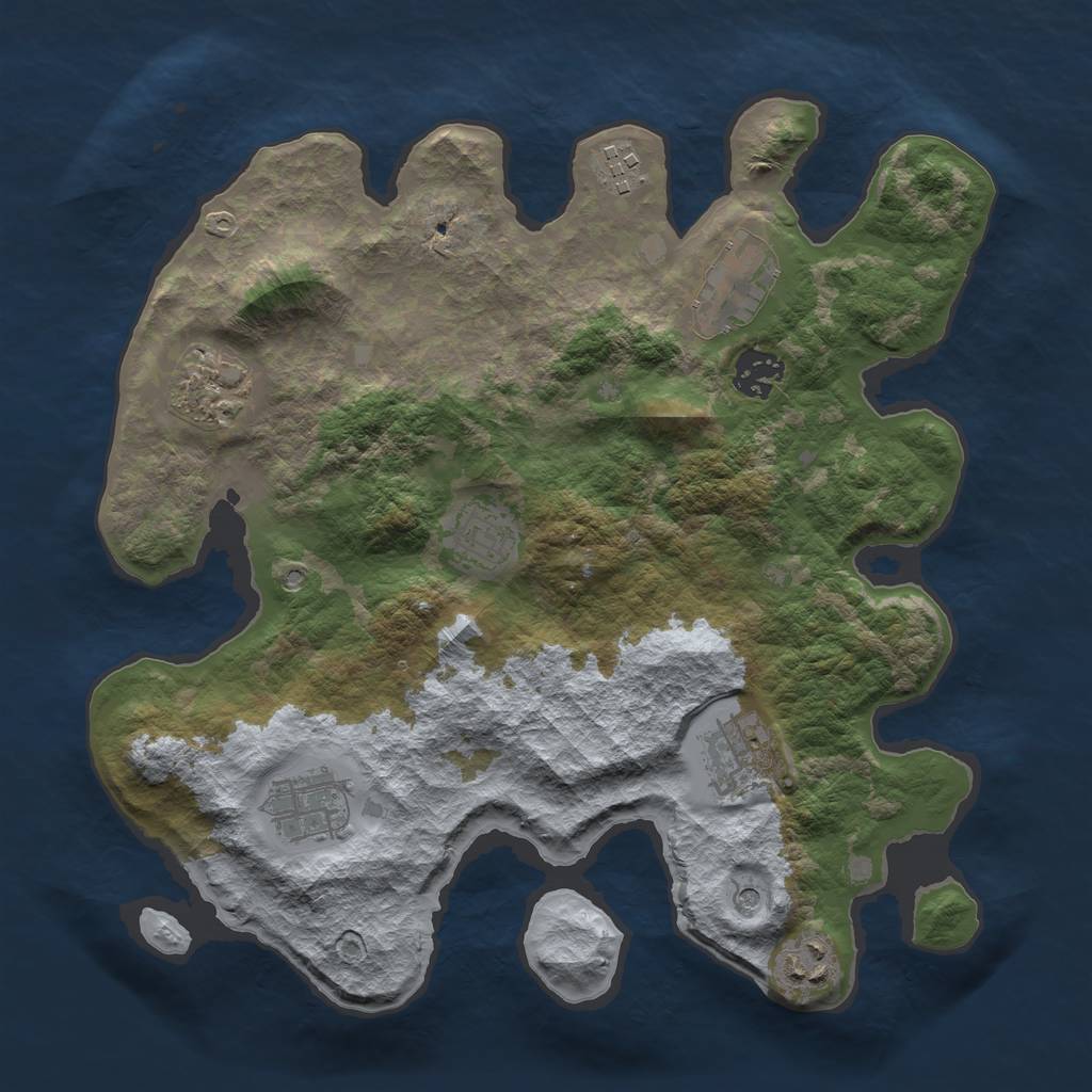 Rust Map: Barren, Size: 3300, Seed: 100542523, 11 Monuments