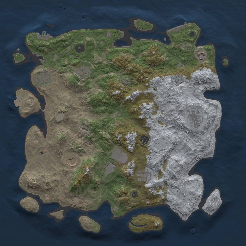Rust Map: Procedural Map, Size: 4000, Seed: 2130927728, 17 Monuments