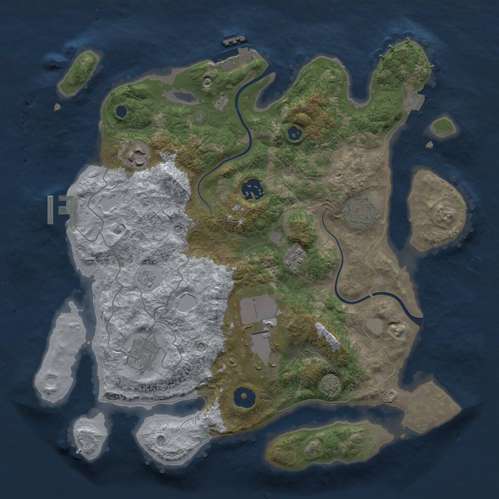Rust Map: Procedural Map, Size: 3500, Seed: 444666, 12 Monuments