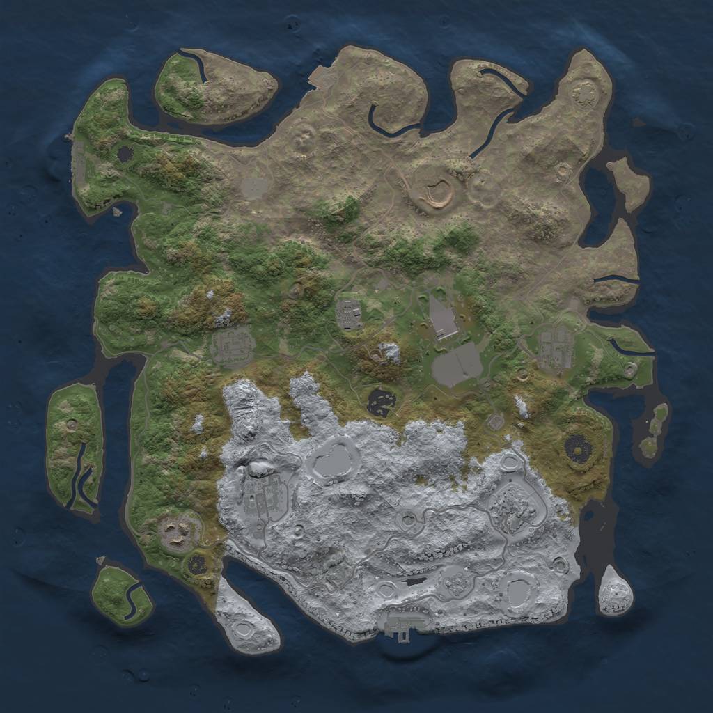 Rust Map: Procedural Map, Size: 3800, Seed: 416876444, 17 Monuments