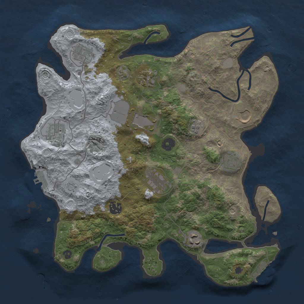 Rust Map: Procedural Map, Size: 3500, Seed: 2040602427, 17 Monuments