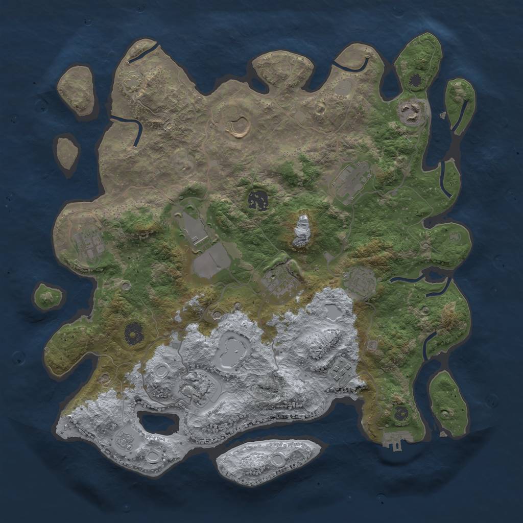 Rust Map: Procedural Map, Size: 3700, Seed: 222474037, 17 Monuments