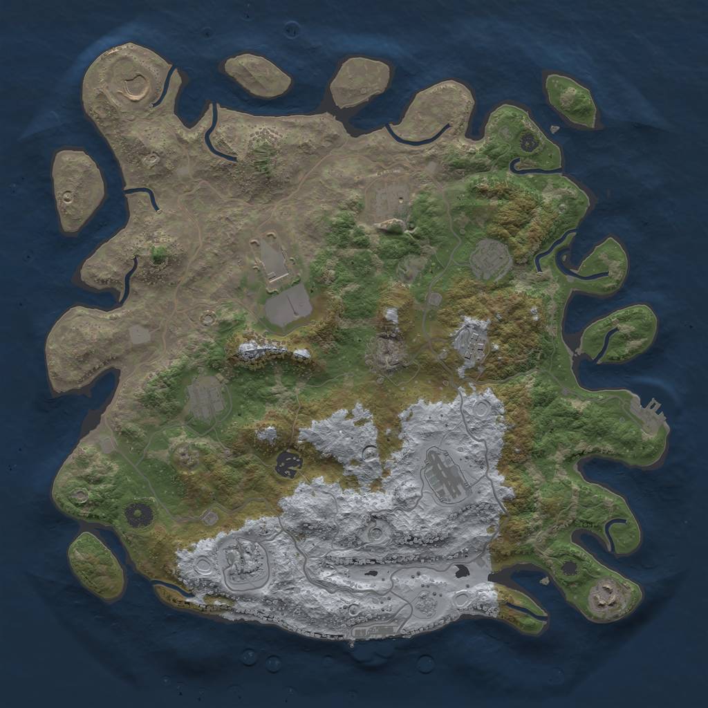Rust Map: Procedural Map, Size: 4000, Seed: 622128570, 17 Monuments