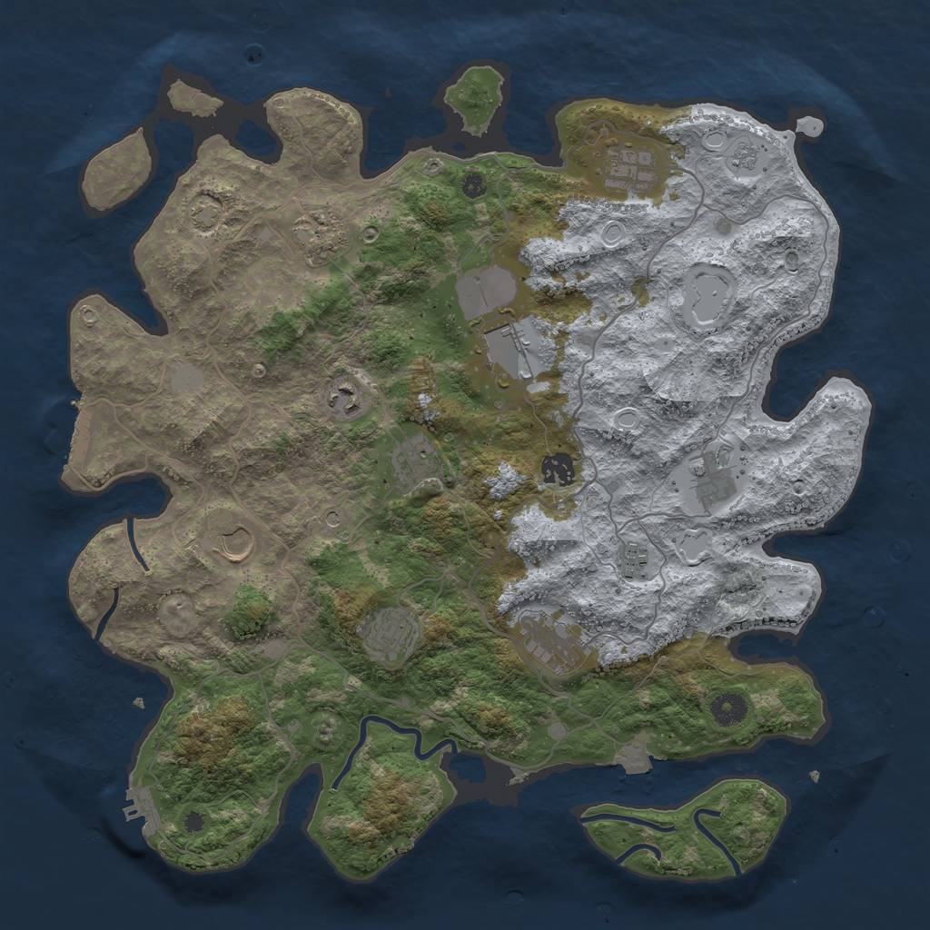 Rust Map: Procedural Map, Size: 4050, Seed: 1760496880, 19 Monuments