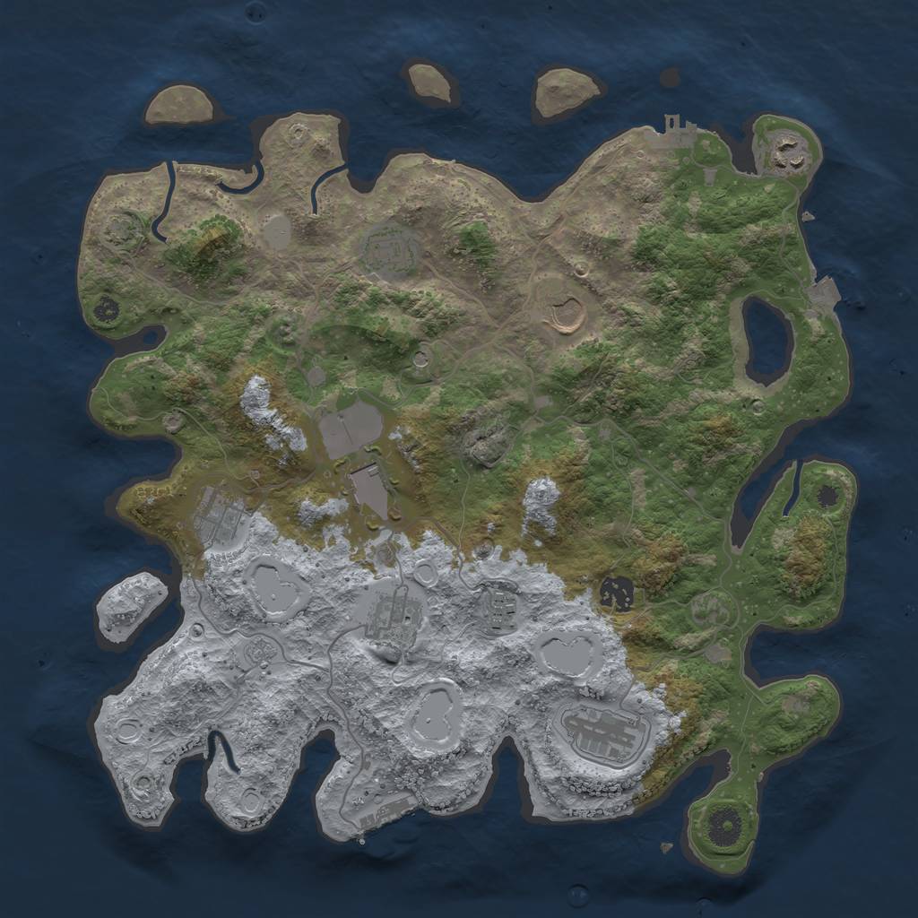 Rust Map: Procedural Map, Size: 3800, Seed: 592199, 17 Monuments