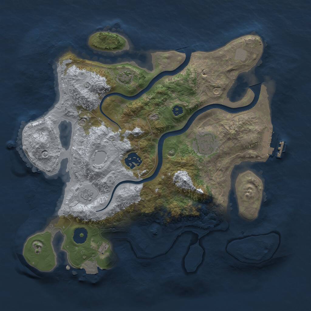 Rust Map: Procedural Map, Size: 3000, Seed: 69183, 6 Monuments