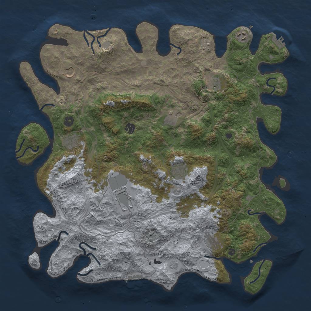Rust Map: Procedural Map, Size: 4500, Seed: 1450248323, 17 Monuments