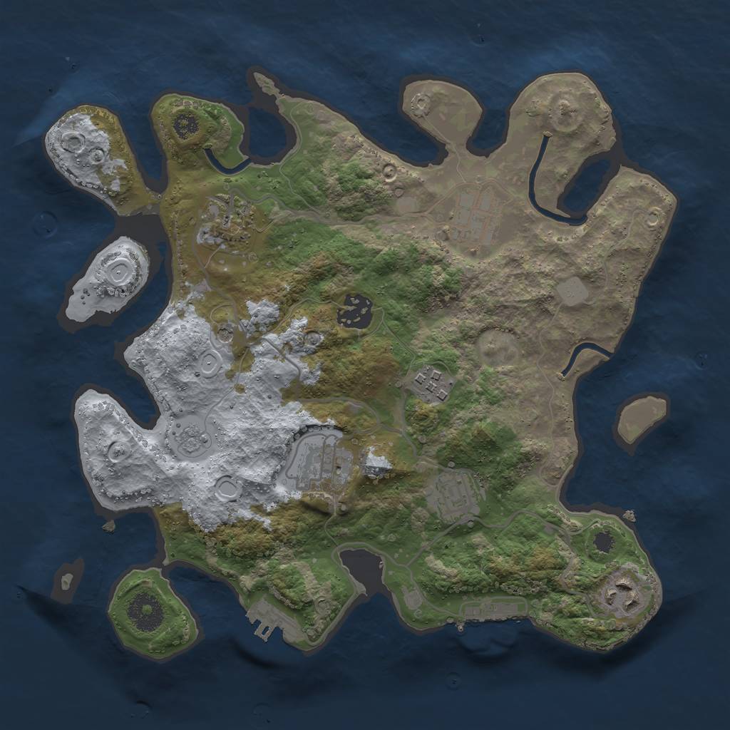 Rust Map: Procedural Map, Size: 3000, Seed: 9877, 14 Monuments
