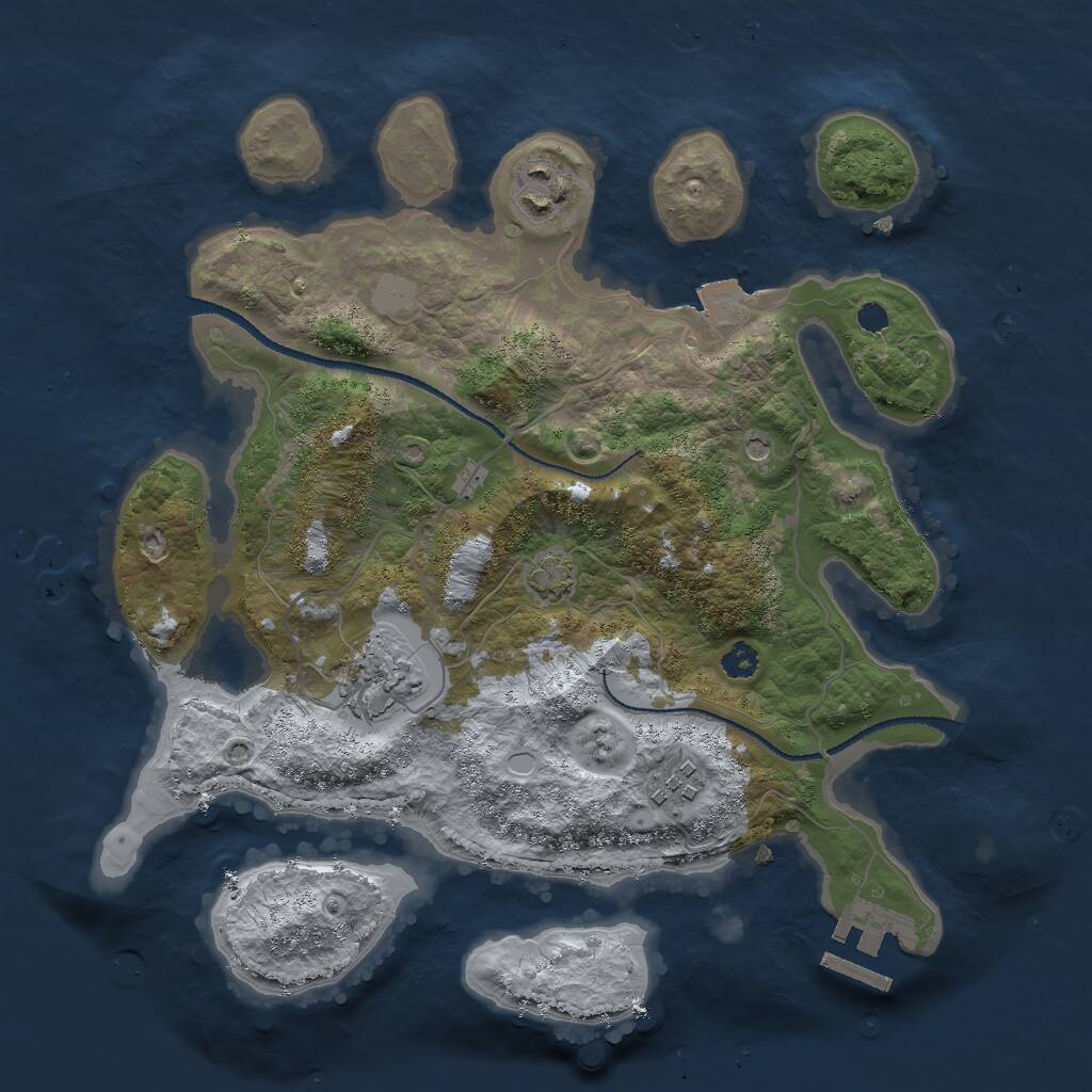 Rust Map: Procedural Map, Size: 3000, Seed: 32033, 7 Monuments