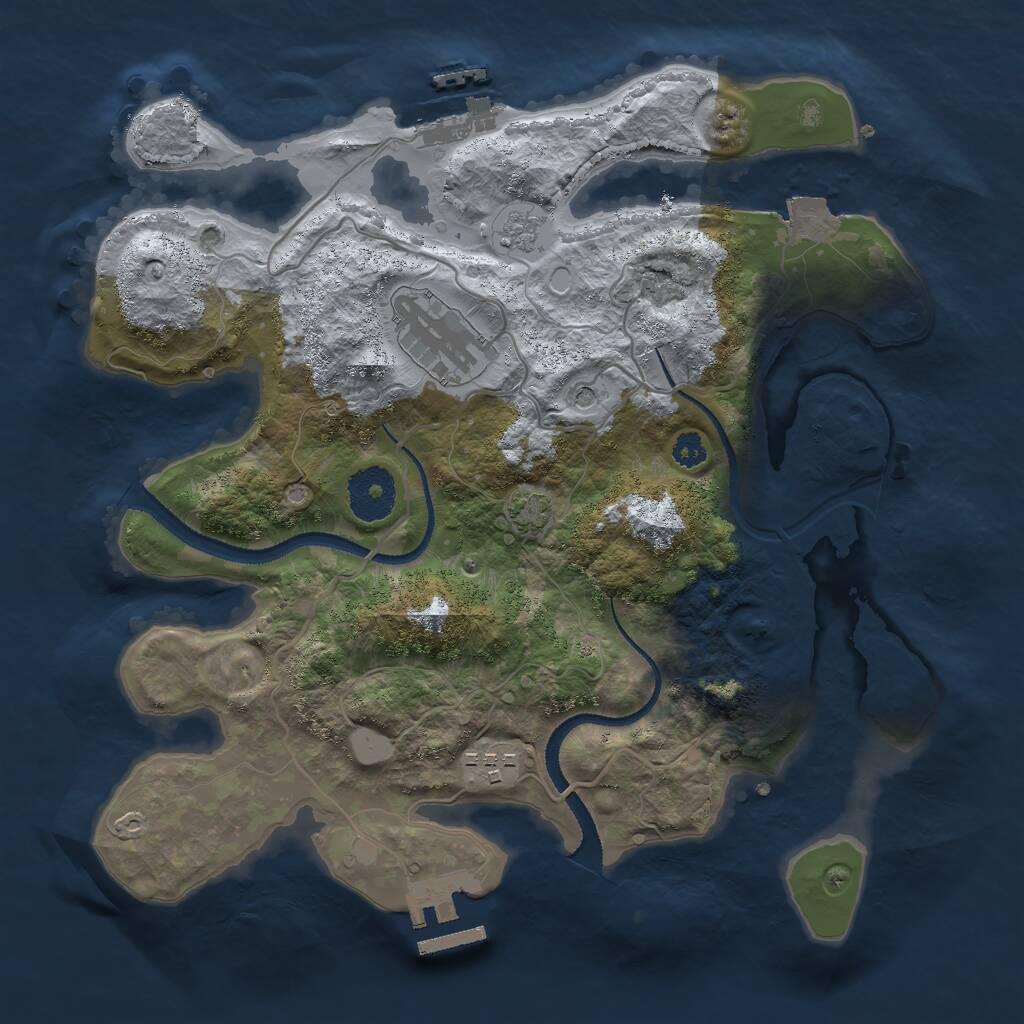 Rust Map: Procedural Map, Size: 3000, Seed: 7533, 8 Monuments