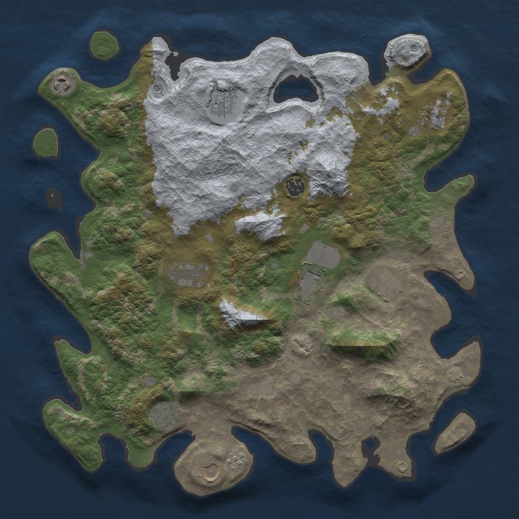 Rust Map: Barren, Size: 4250, Seed: 377602061, 14 Monuments