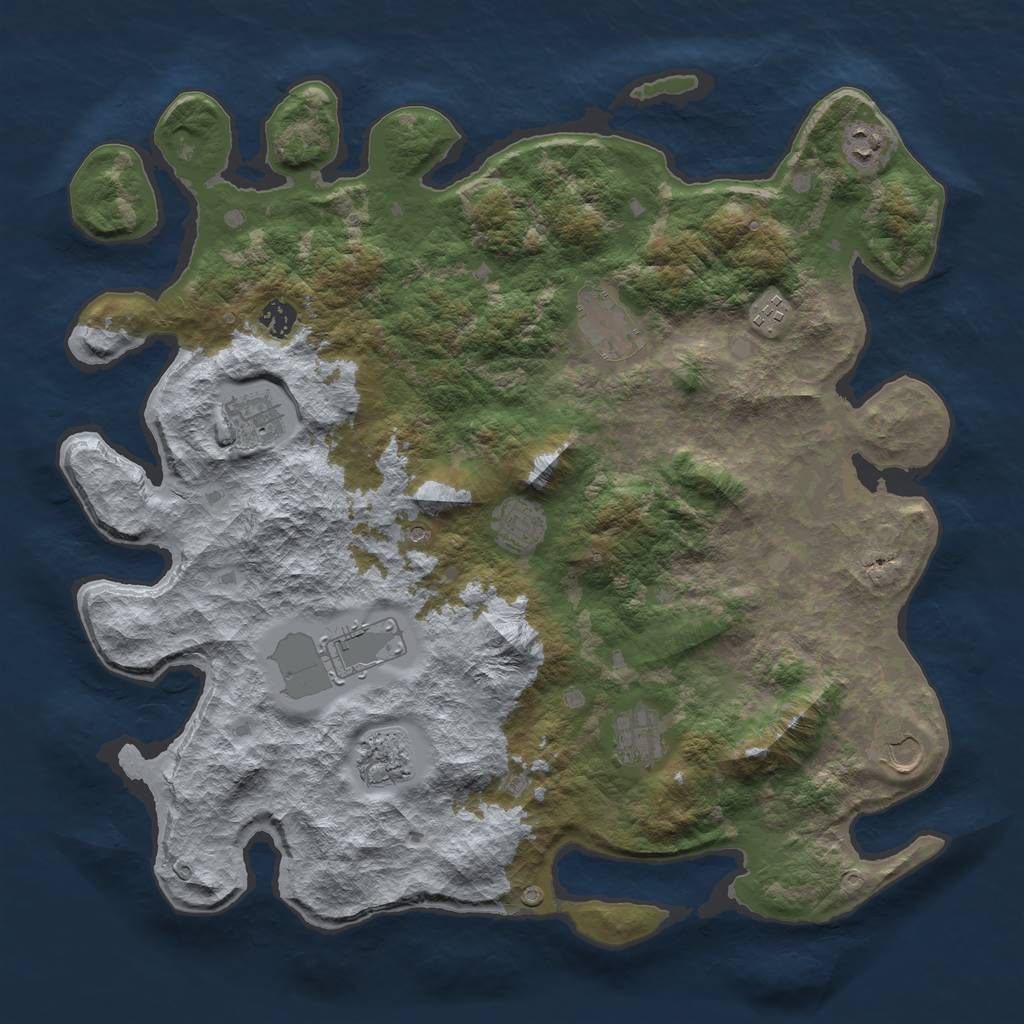 Rust Map: Barren, Size: 4250, Seed: 335557595, 13 Monuments