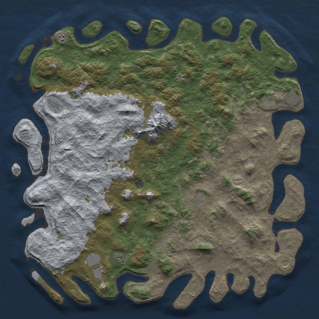 Rust Map: Barren, Size: 6000, Seed: 1628333995, 13 Monuments