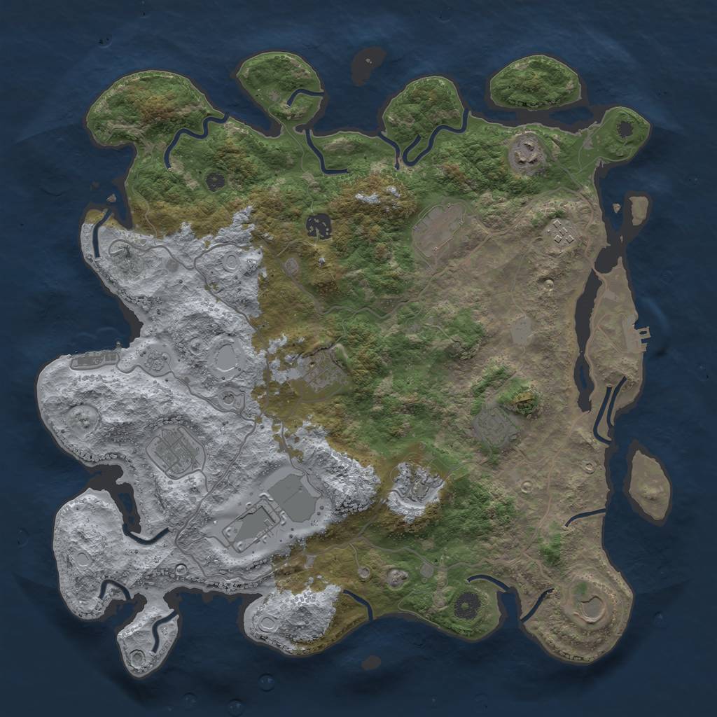Rust Map: Procedural Map, Size: 4000, Seed: 608846, 17 Monuments