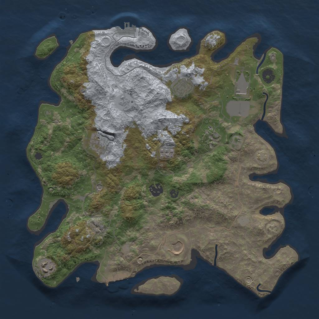 Rust Map: Procedural Map, Size: 3600, Seed: 390058745, 16 Monuments