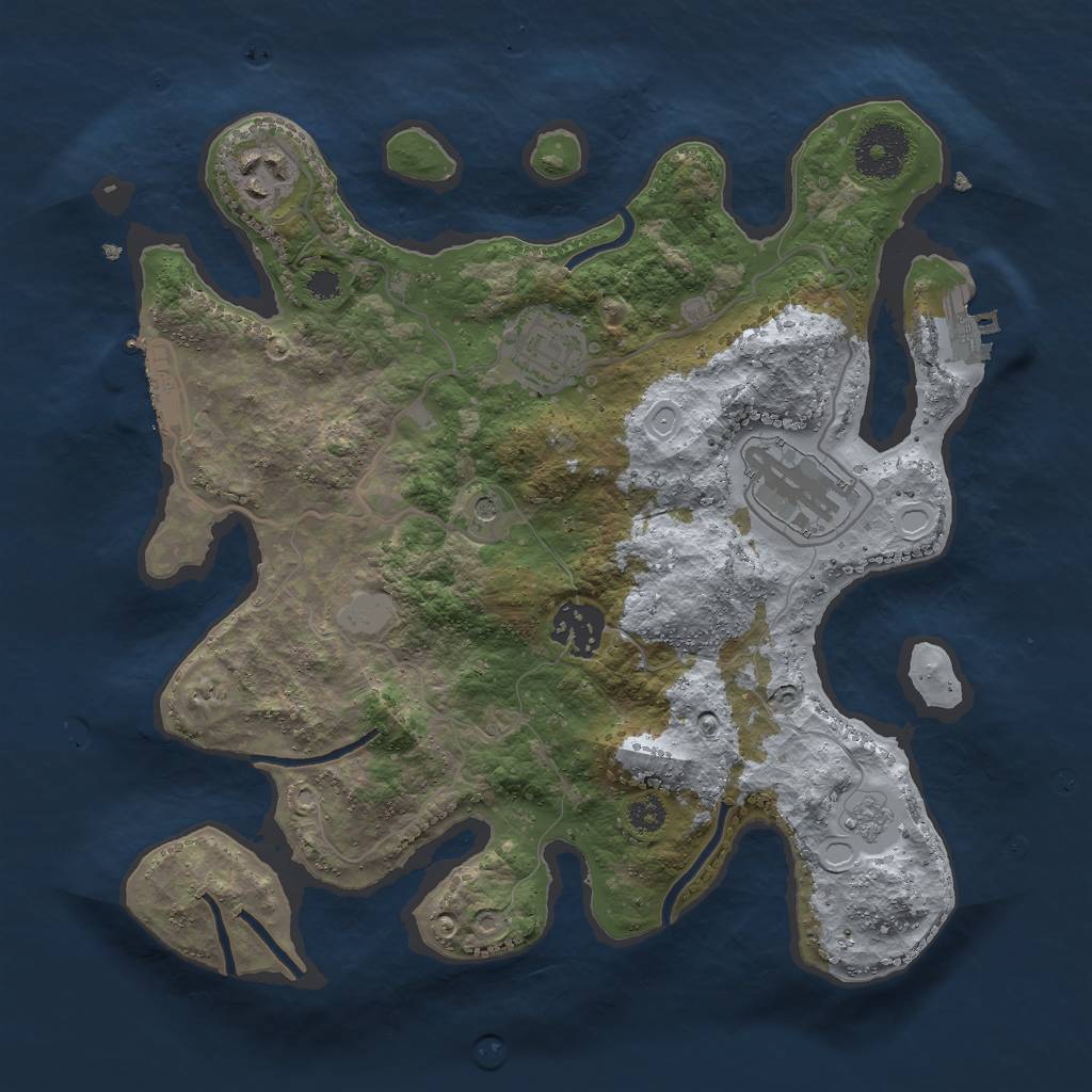 Rust Map: Procedural Map, Size: 3000, Seed: 2343243, 11 Monuments