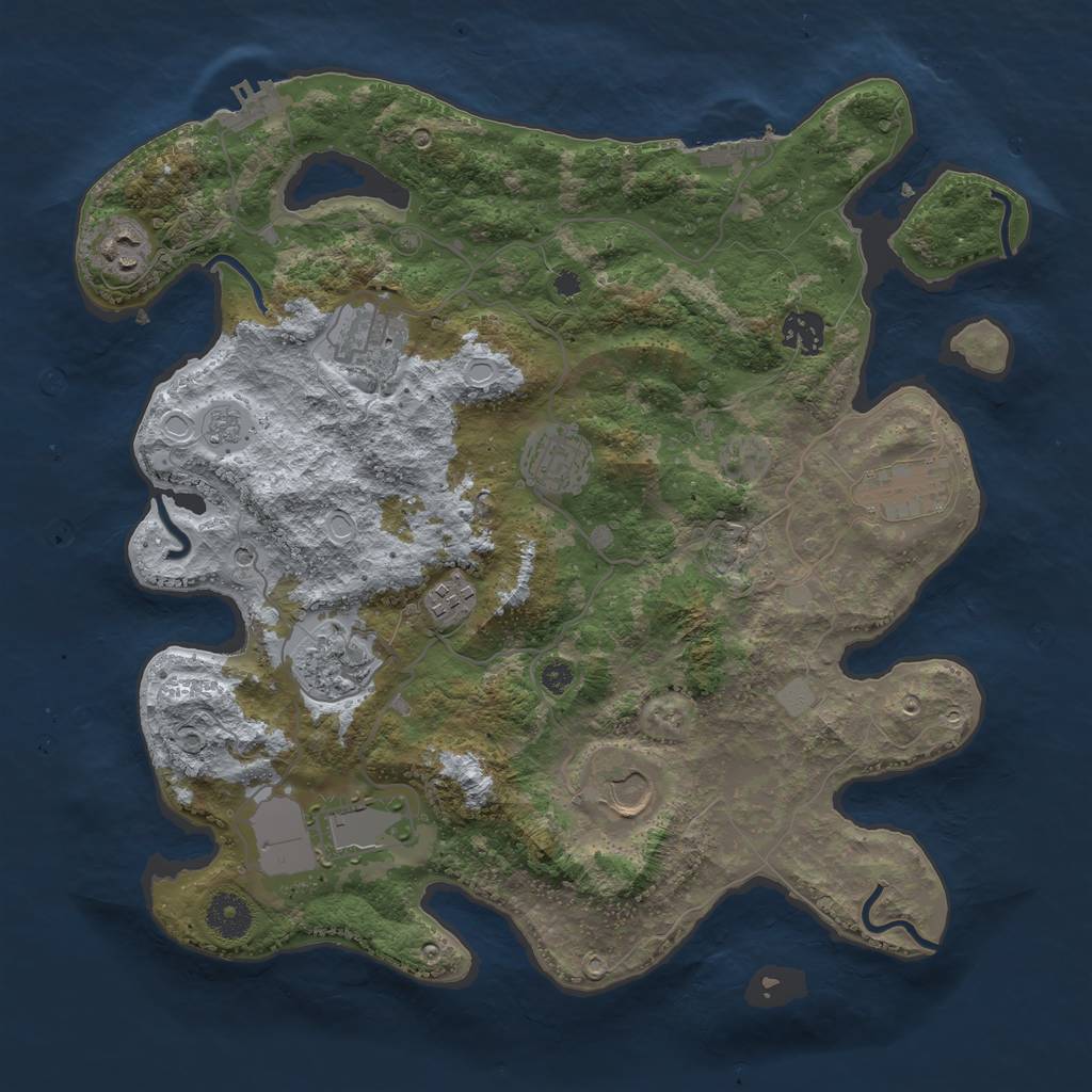 Rust Map: Procedural Map, Size: 3650, Seed: 1919638091, 16 Monuments