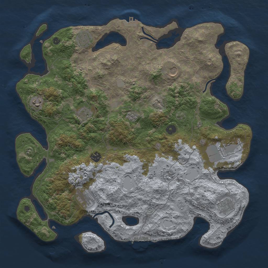 Rust Map: Procedural Map, Size: 4050, Seed: 264195833, 17 Monuments