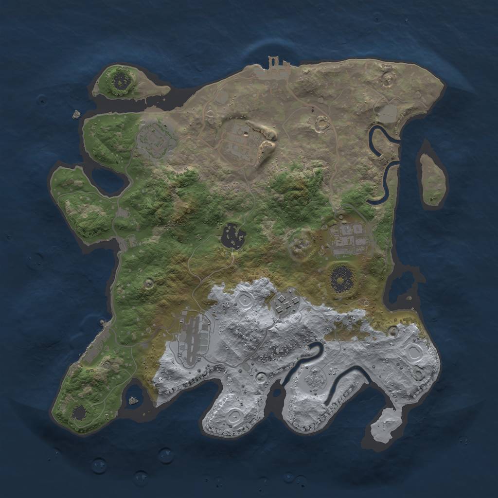 Rust Map: Procedural Map, Size: 3000, Seed: 2723, 12 Monuments