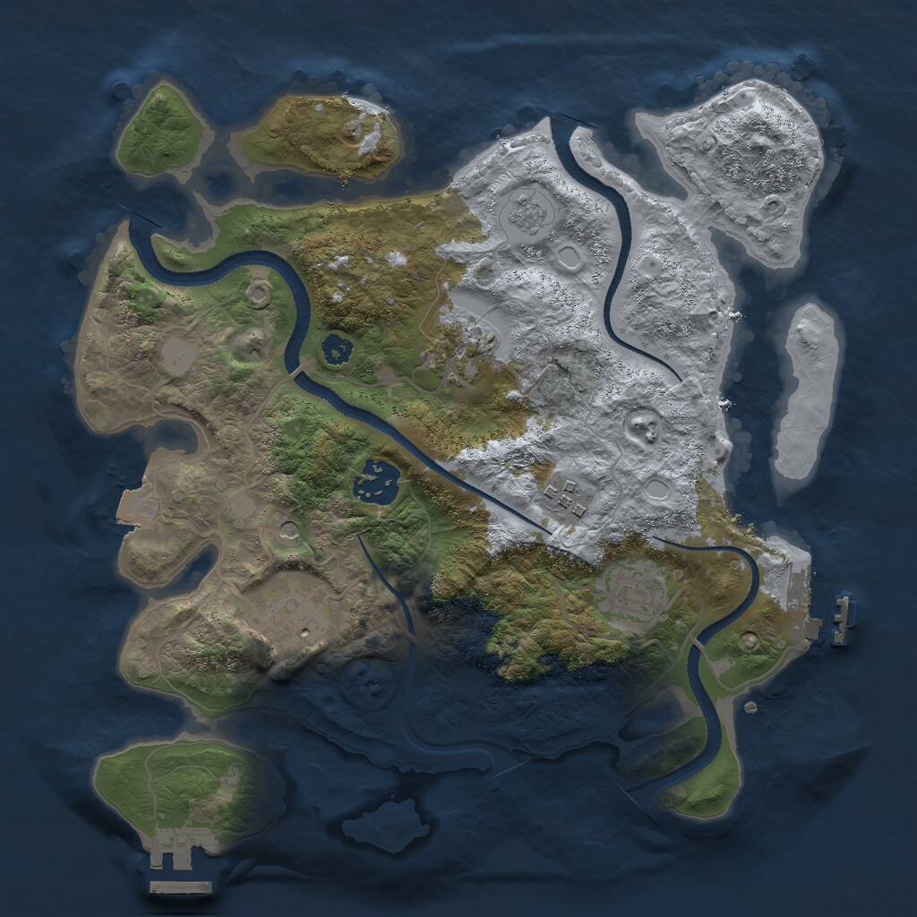 Rust Map: Procedural Map, Size: 3000, Seed: 16085, 10 Monuments