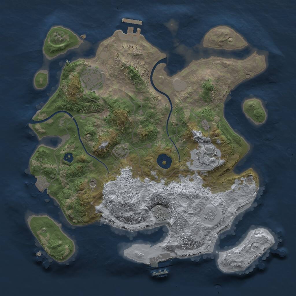 Rust Map: Procedural Map, Size: 3000, Seed: 383446596, 9 Monuments