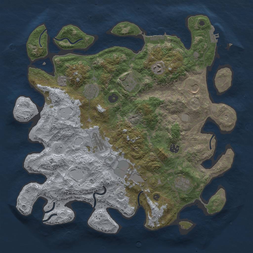 Rust Map: Procedural Map, Size: 3950, Seed: 55667795, 16 Monuments
