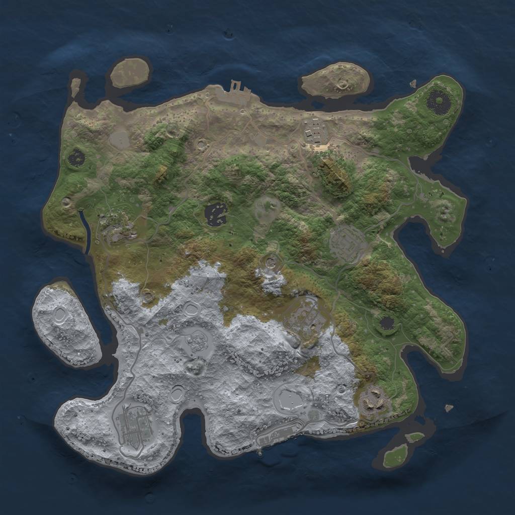Rust Map: Procedural Map, Size: 3200, Seed: 689777, 14 Monuments