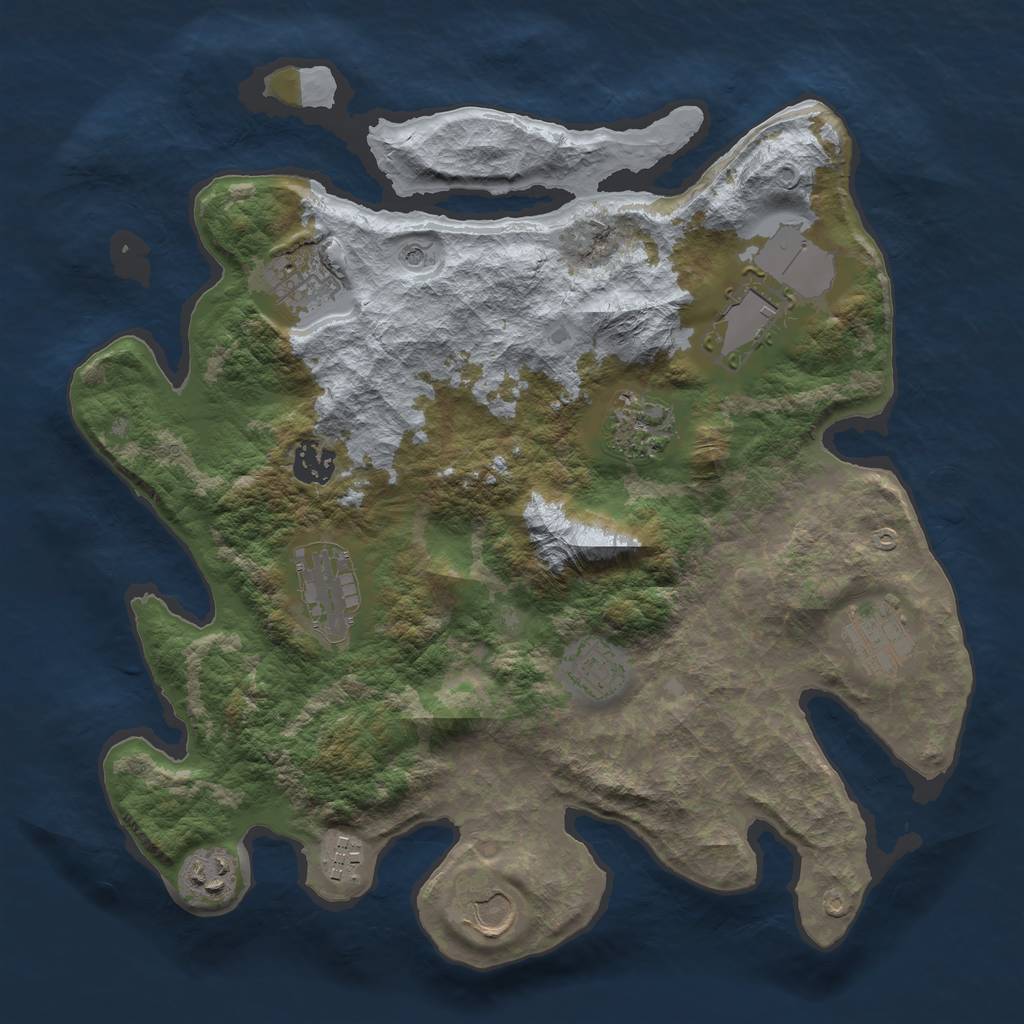 Rust Map: Barren, Size: 3500, Seed: 377602061, 13 Monuments