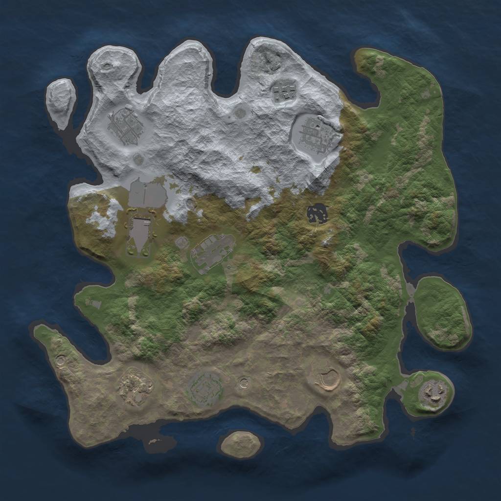 Rust Map: Barren, Size: 3500, Seed: 313959360, 13 Monuments