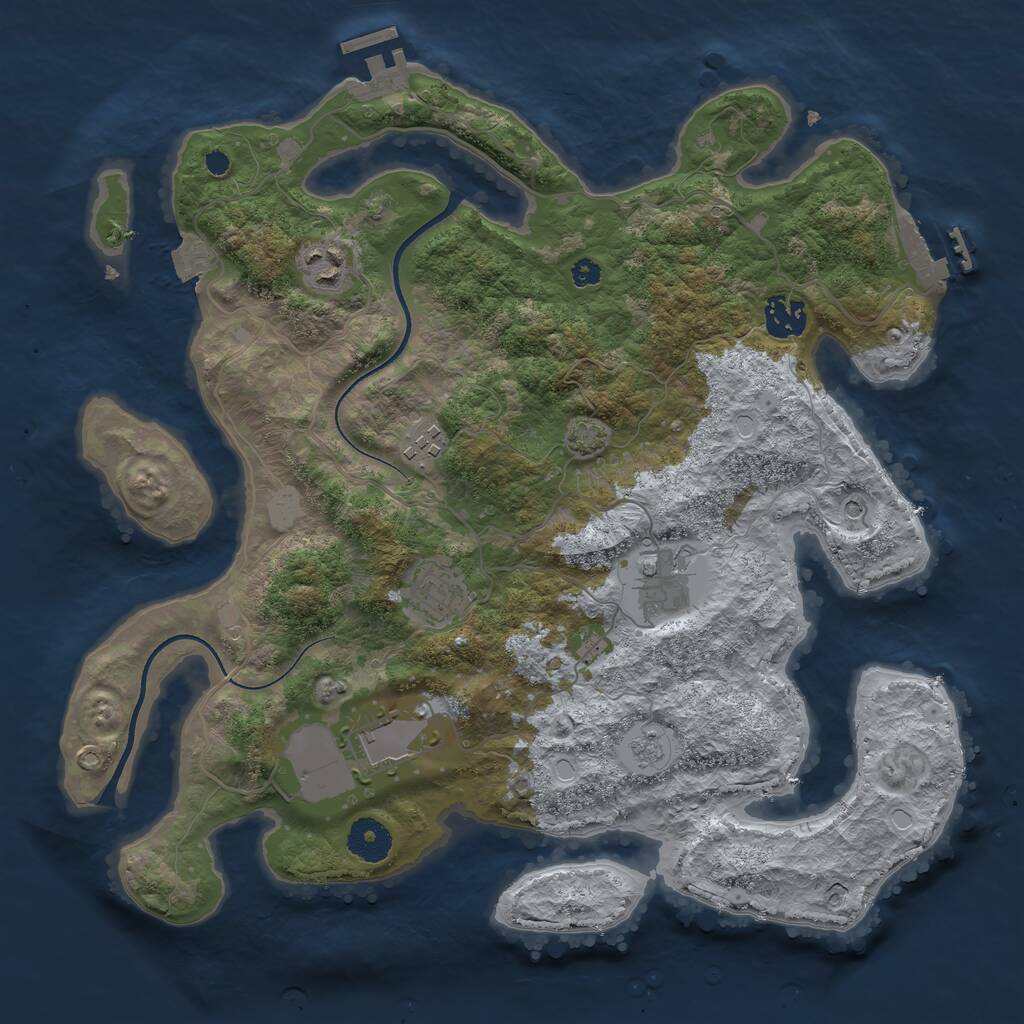 Rust Map: Procedural Map, Size: 3550, Seed: 307814, 12 Monuments