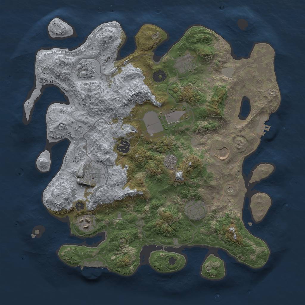 Rust Map: Procedural Map, Size: 3550, Seed: 644599, 16 Monuments