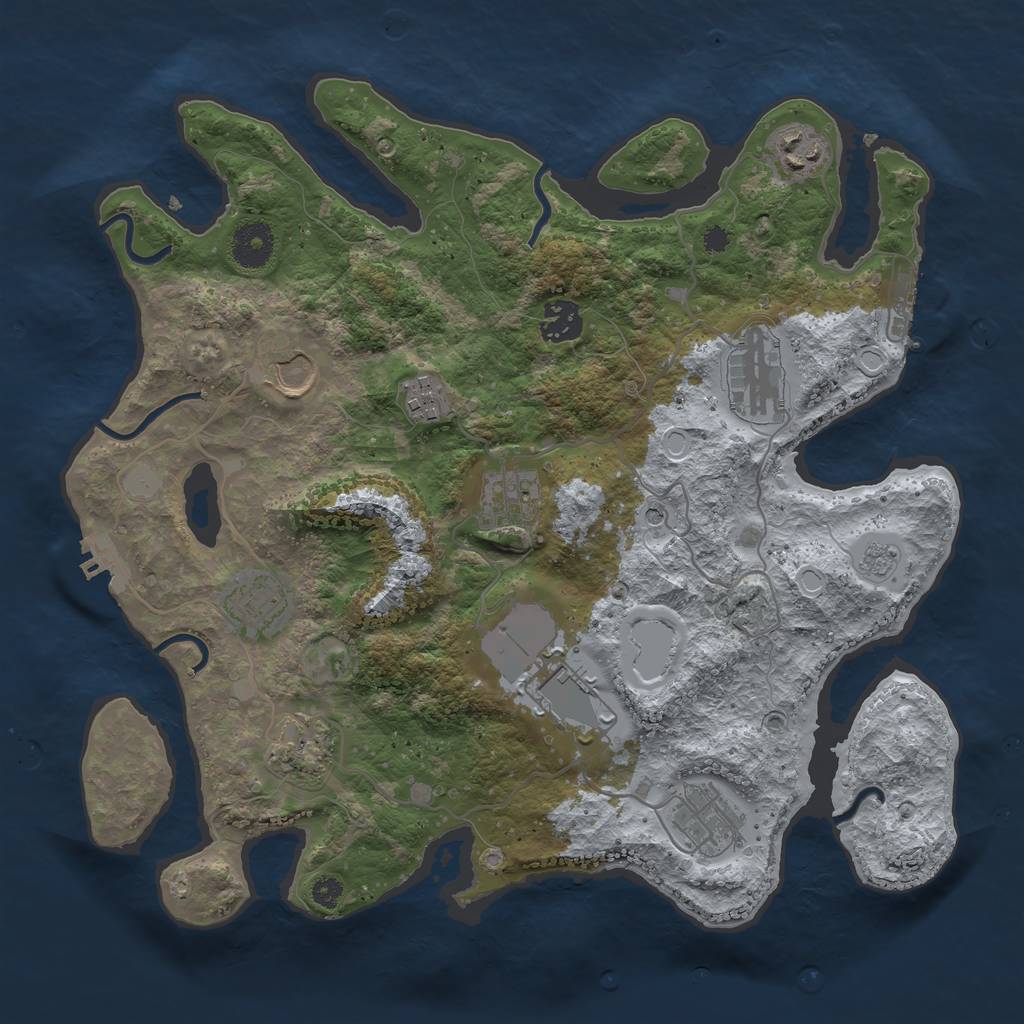 Rust Map: Procedural Map, Size: 3500, Seed: 610968361, 17 Monuments