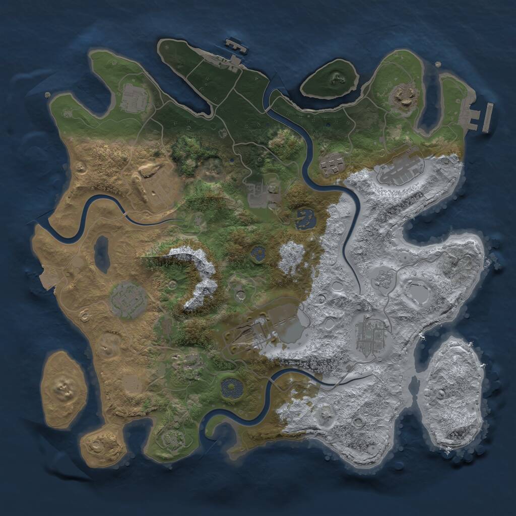 Rust Map: Procedural Map, Size: 3500, Seed: 610968361, 18 Monuments