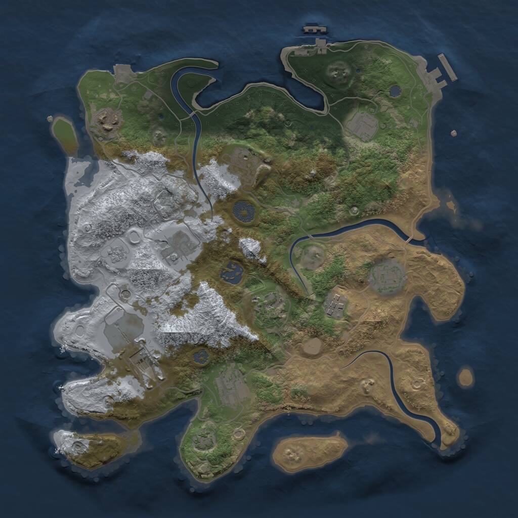 Rust Map: Procedural Map, Size: 3500, Seed: 707088554, 17 Monuments