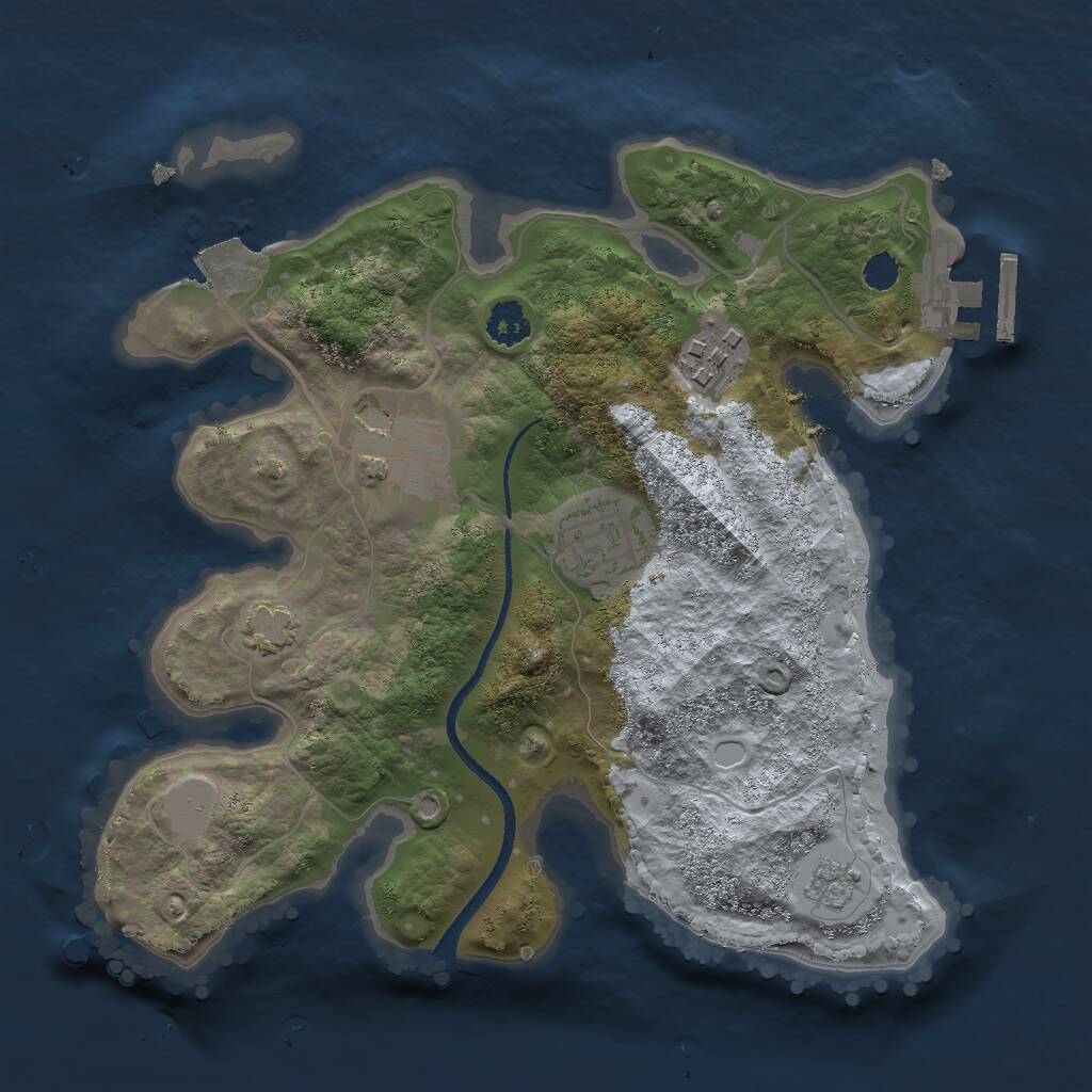 Rust Map: Procedural Map, Size: 2500, Seed: 1036079302, 7 Monuments