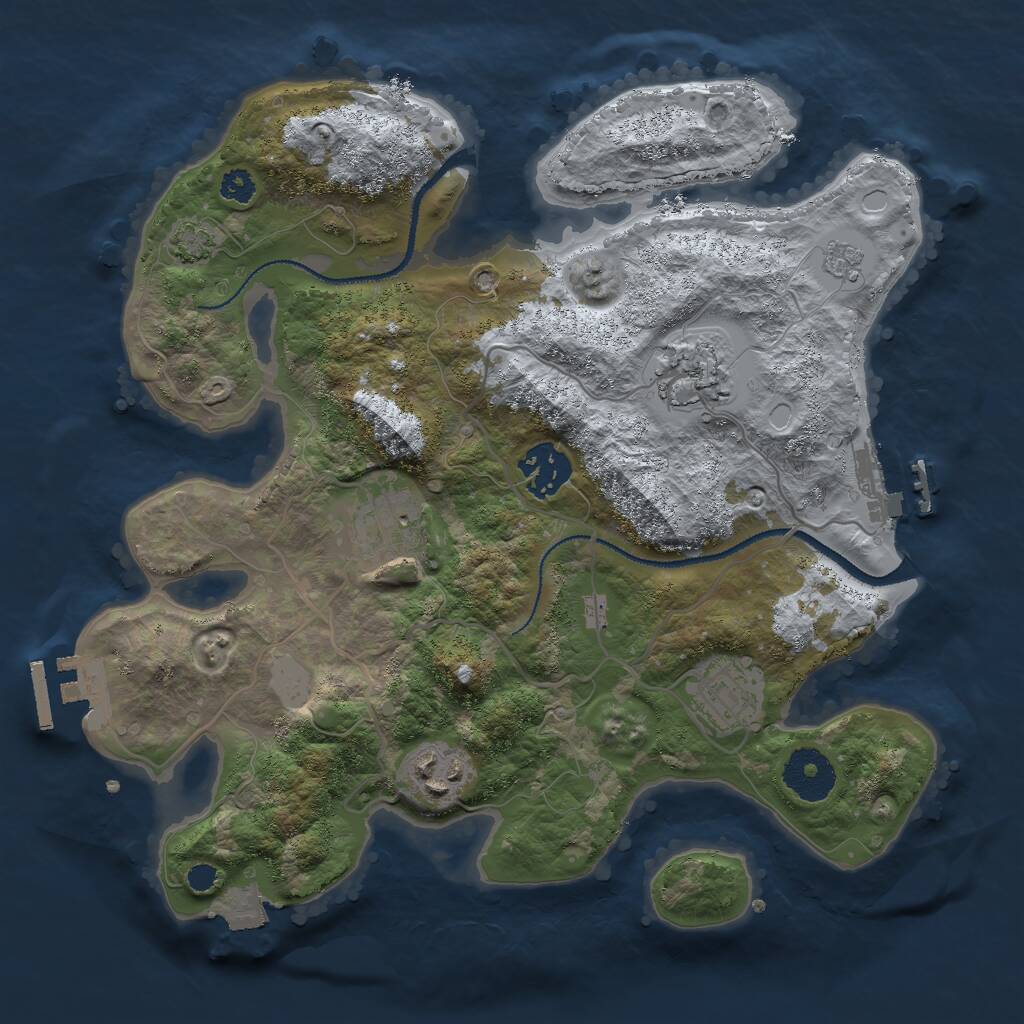 Rust Map: Procedural Map, Size: 3000, Seed: 23185, 10 Monuments