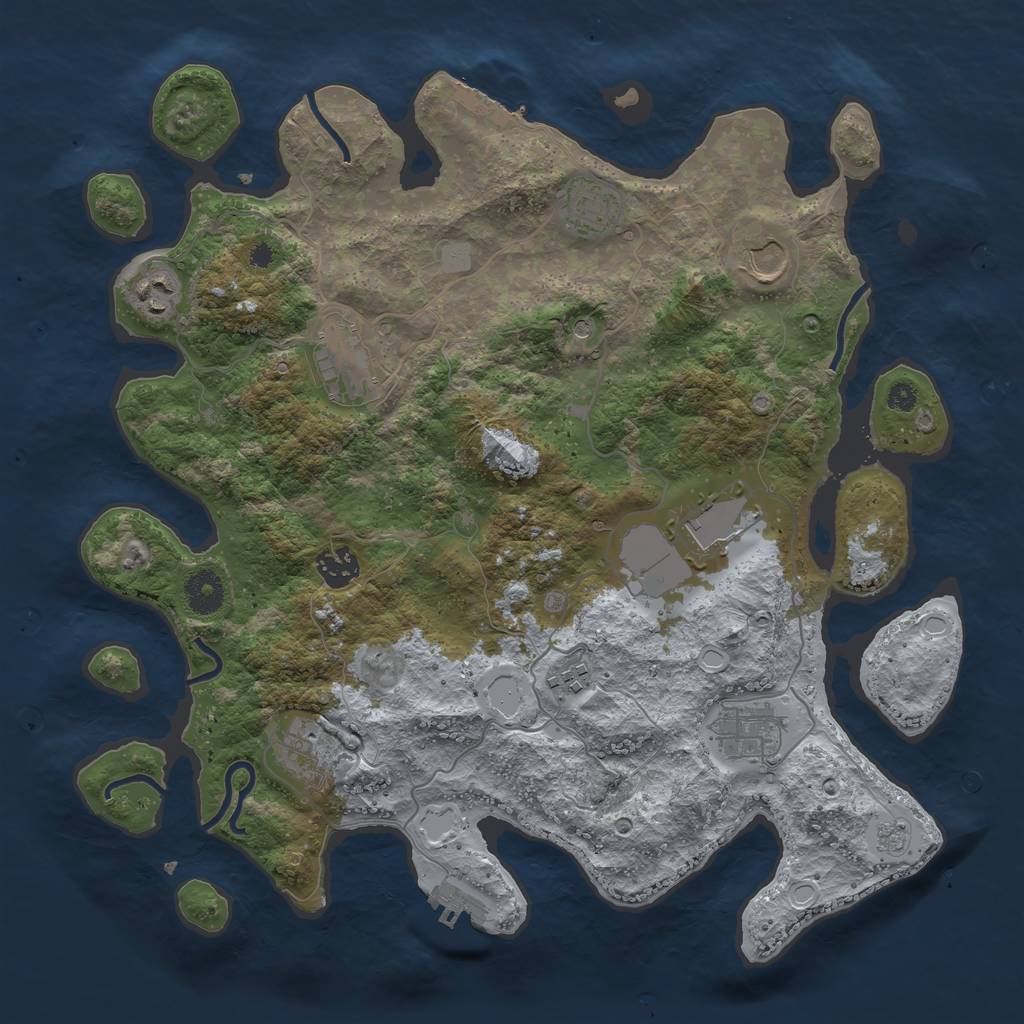 Rust Map: Procedural Map, Size: 3700, Seed: 1954243191, 16 Monuments