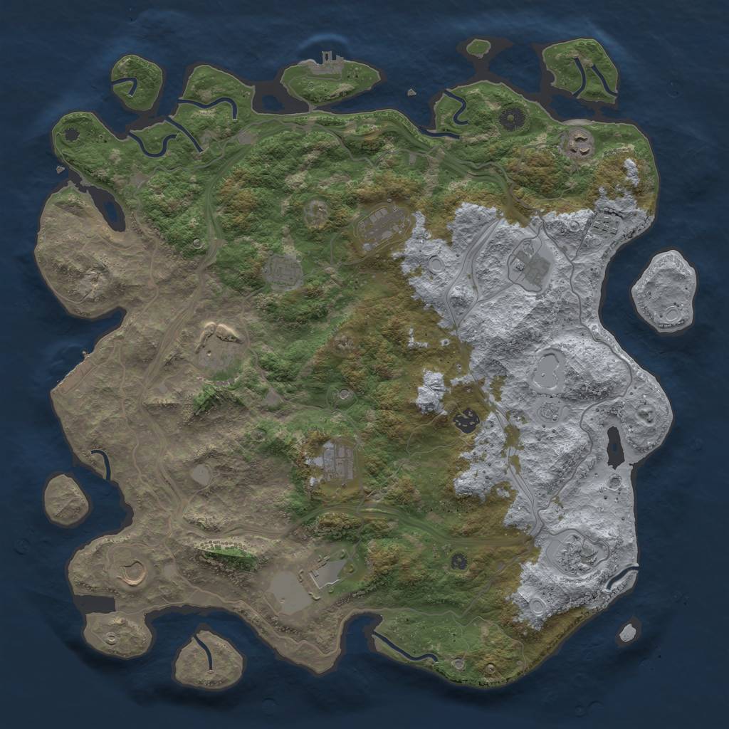 Rust Map: Procedural Map, Size: 4500, Seed: 1355013831, 18 Monuments
