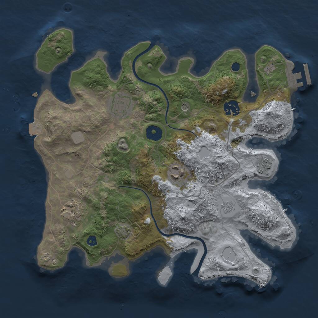 Rust Map: Procedural Map, Size: 3000, Seed: 9393, 10 Monuments