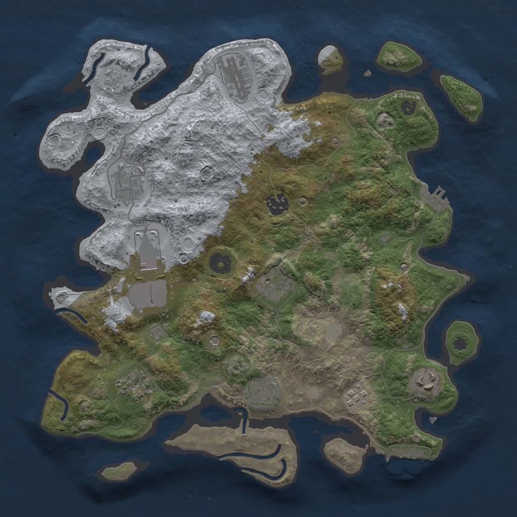 Rust Map: Procedural Map, Size: 3500, Seed: 1125098432, 16 Monuments