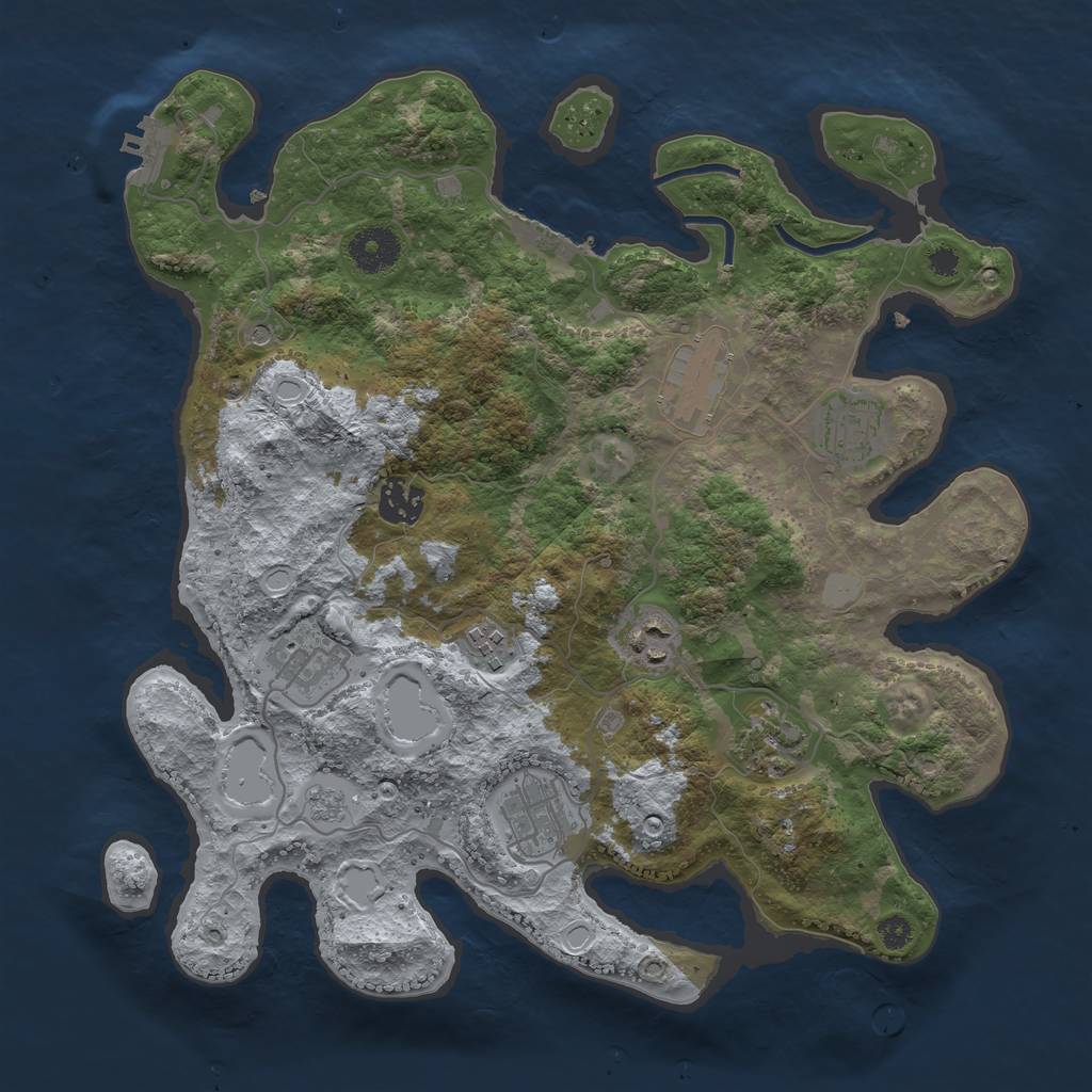 Rust Map: Procedural Map, Size: 3450, Seed: 2036332376, 15 Monuments
