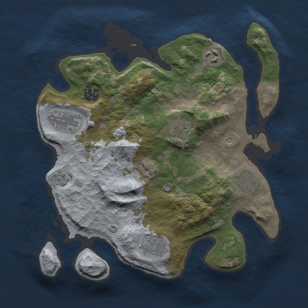 Rust Map: Barren, Size: 3000, Seed: 1830669183, 10 Monuments