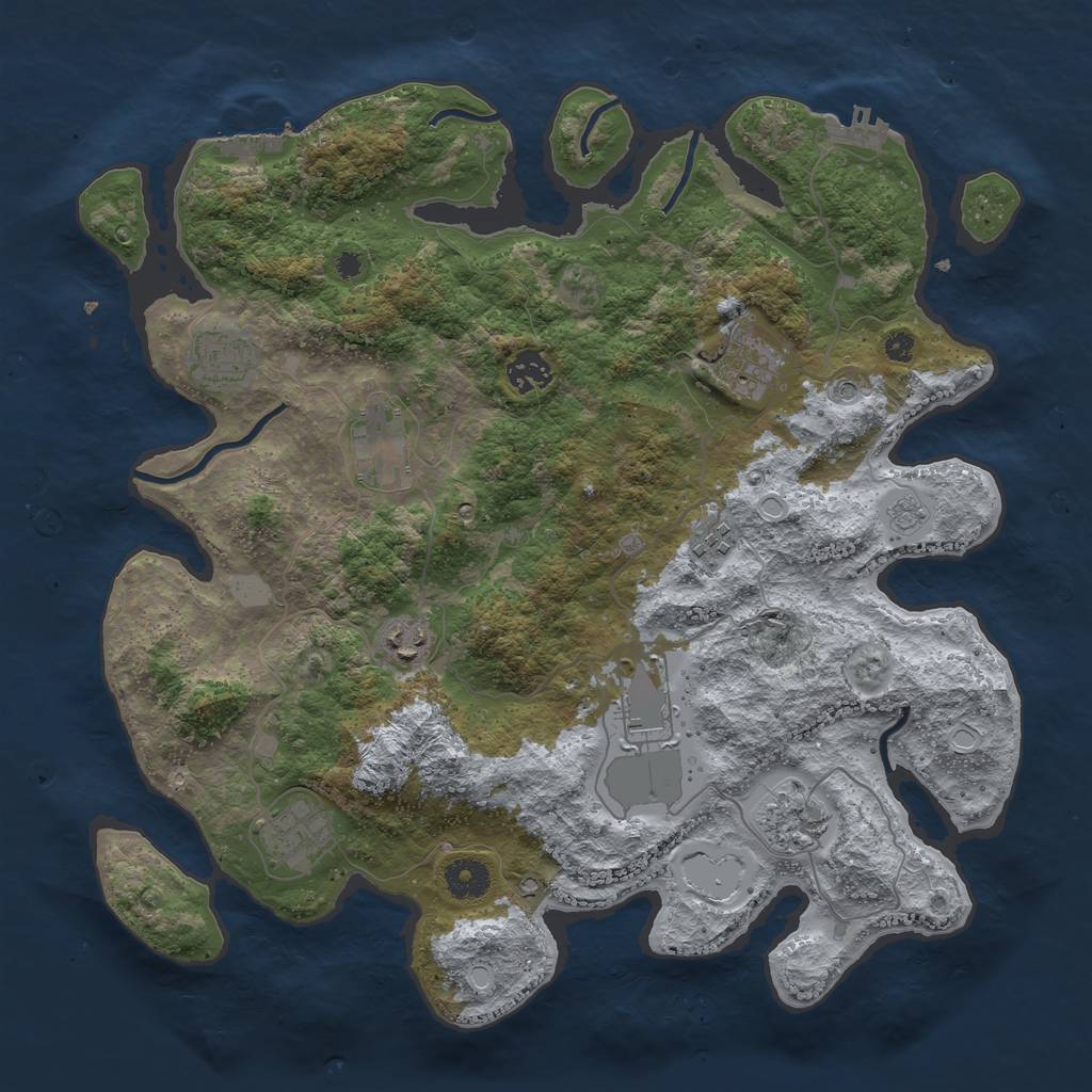 Rust Map: Procedural Map, Size: 3800, Seed: 1258656977, 16 Monuments