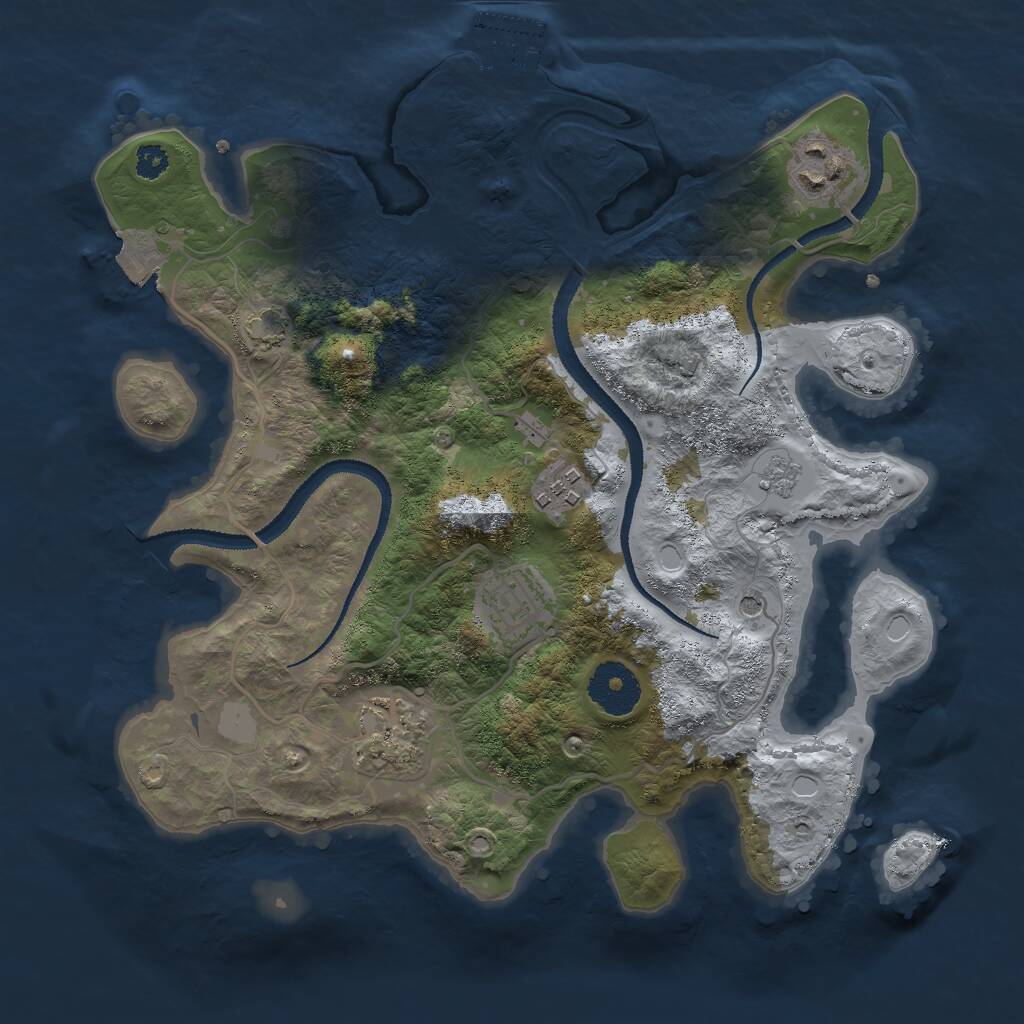 Rust Map: Procedural Map, Size: 3000, Seed: 70507343, 9 Monuments
